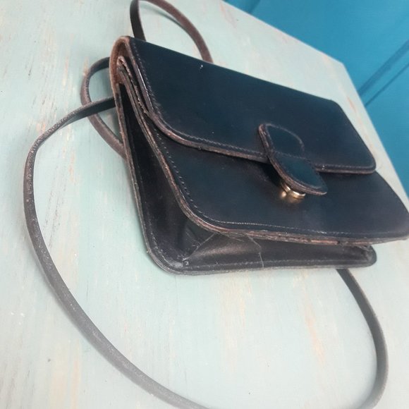 Genuine Leather Crossbody Bag Small with Extra Long Strap Black Rustic Y2K - Picture 15 of 16